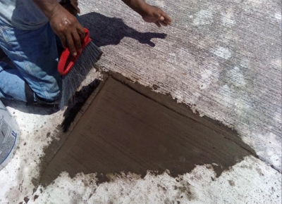 cement slab being repaired