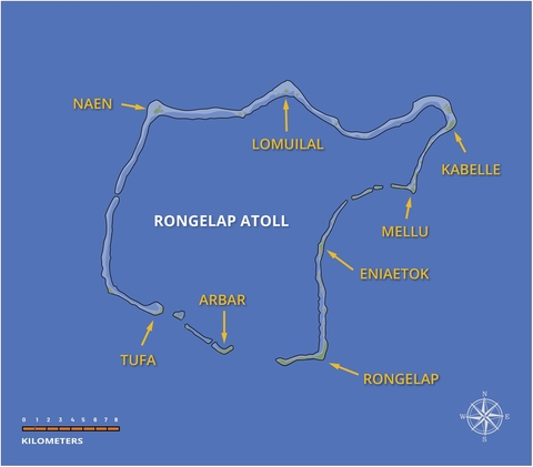 An overhead view of Rongelap Atoll.