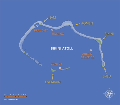 A map of Bikini Atoll.